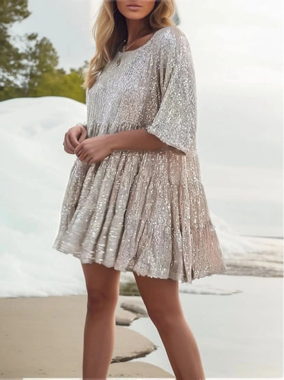 Party Dresses- Holiday Sparkle Festive Sequined Dress