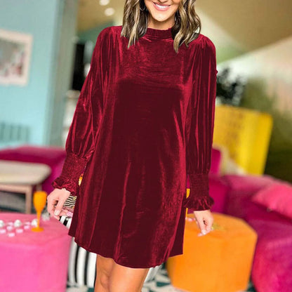 Party Dresses- Holiday Velvet Long Sleeve Fall Dress