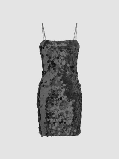 Party Dresses- Party Sequin Chain Sheath Mini Dress- - Pekosa Women Clothing