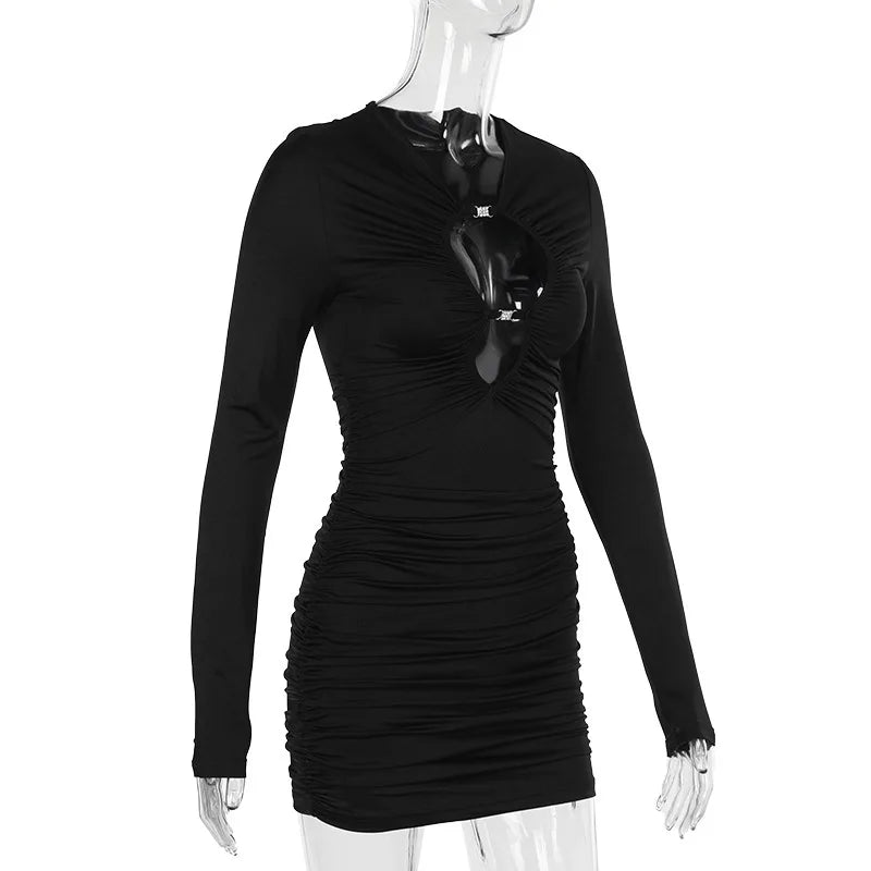 Party Dresses- Ruched Bodycon Party Mini Dress with Cut-Out