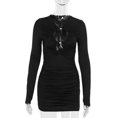 Party Dresses- Ruched Bodycon Party Mini Dress with Cut-Out