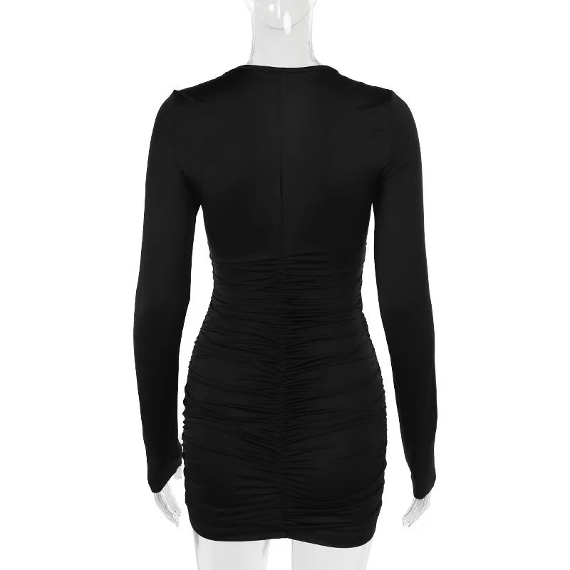 Party Dresses- Ruched Bodycon Party Mini Dress with Cut-Out