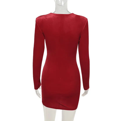 Party Dresses- Velvet Ruched Evening Velour Party Dress