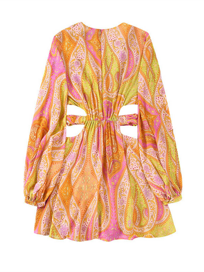 Party Dresses- Vibrant Paisley Print Dress- - Pekosa Women Fashion