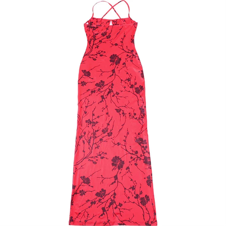 Party Dresses- Women Red Floral Body-Hugging Dress for Elegant Evenings- - Pekosa Women Fashion