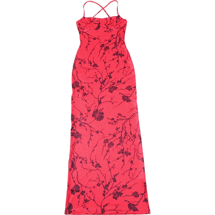 Party Dresses- Women Red Floral Body-Hugging Dress for Elegant Evenings- - Pekosa Women Fashion