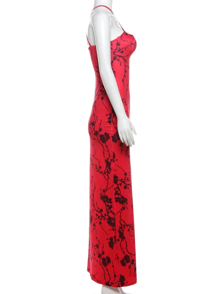 Party Dresses- Women Red Floral Body-Hugging Dress for Elegant Evenings- - Pekosa Women Fashion