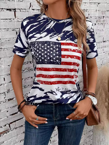 T-shirt imprimé drapeau américain Lady Liberty pour les célébrations d'été