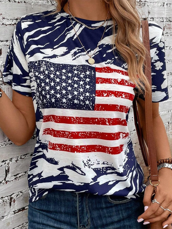 T-shirt imprimé drapeau américain Lady Liberty pour les célébrations d'été