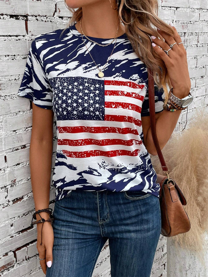 Lady Liberty American Flag Print Tee for Summer Celebrations