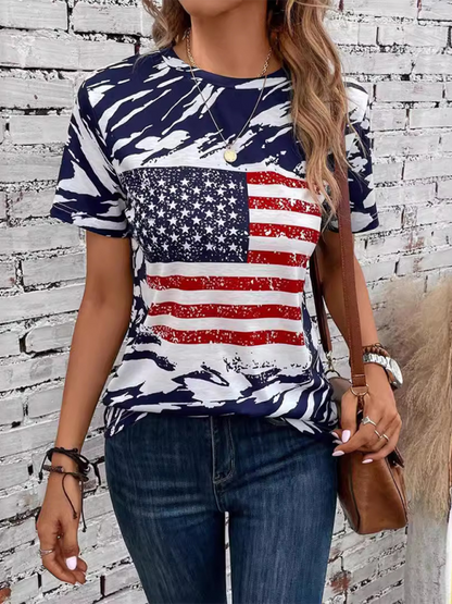 Lady Liberty American Flag Print Tee for Summer Celebrations