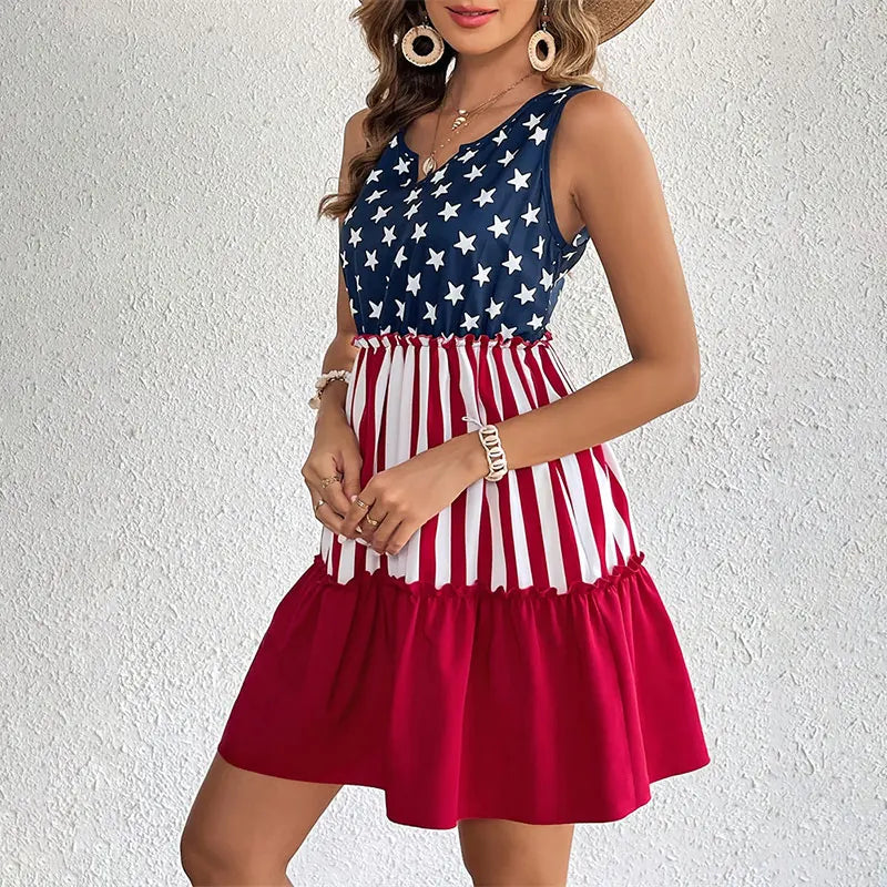 Patriotic Dress- American Flag Dress for Patriotic Parties- American Flag Print- Chuzko Women Clothing