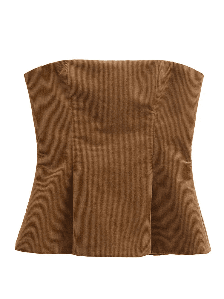 Peplum Tops - Strapless Corduroy Peplum Top