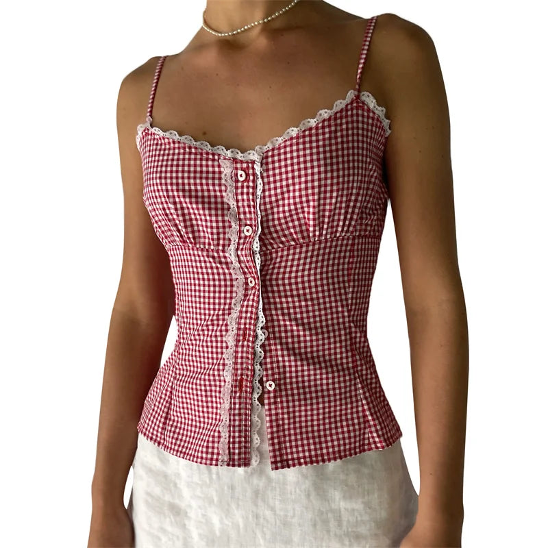 Plaid Camis - Gingham Cami Plaid Top for Summer Festivals