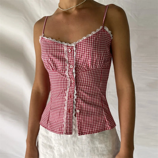 Plaid Camis - Gingham Cami Plaid Top for Summer Festivals