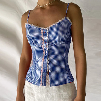 Plaid Camis - Gingham Cami Plaid Top for Summer Festivals