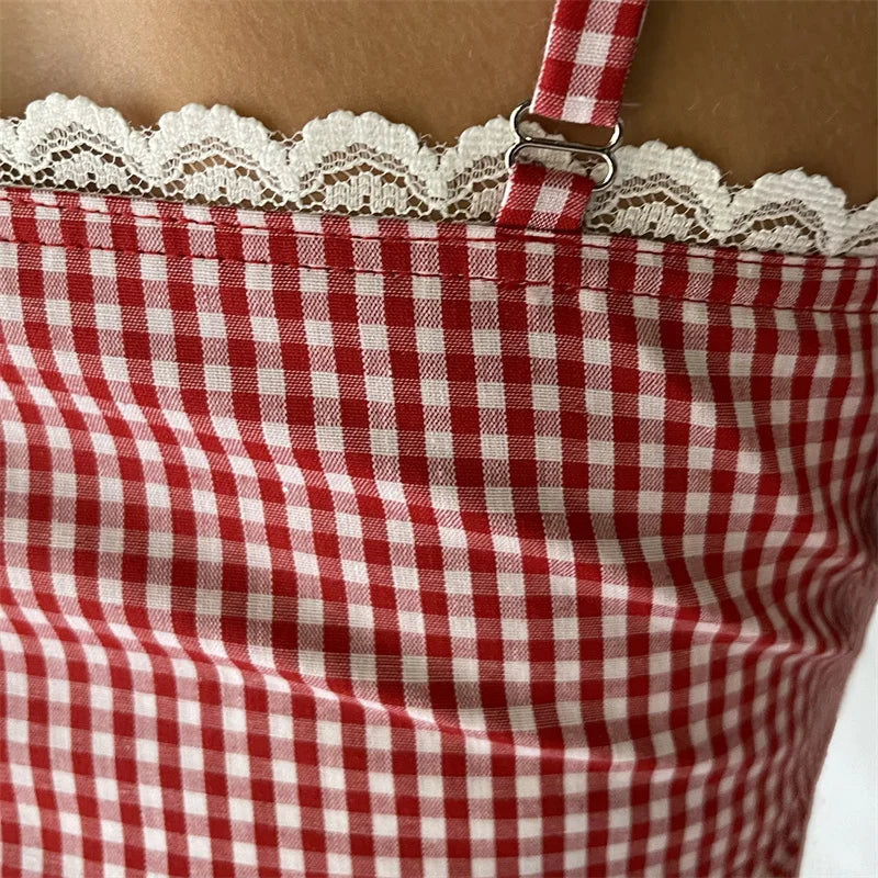 Plaid Camis - Gingham Cami Plaid Top for Summer Festivals