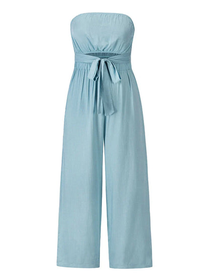 Playsuits- Strapless Bowknot Jumpsuit for Women - Wide-Leg Playsuit- - Pekosa Women Fashion