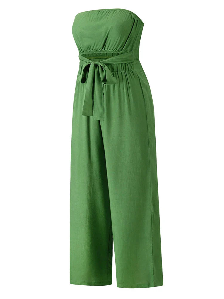 Playsuits- Strapless Bowknot Jumpsuit for Women - Wide-Leg Playsuit- - Pekosa Women Fashion