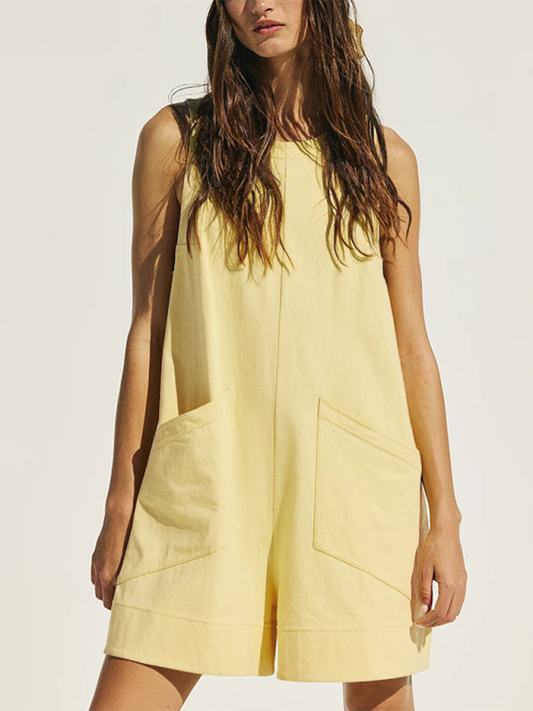 Playsuits- Sunny Day Yellow Shift Romper - Playsuit for Summer Picnics- Yellow- Pekosa Women Fashion