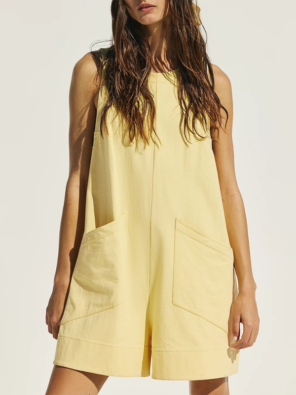 Playsuits- Sunny Day Yellow Shift Romper - Playsuit for Summer Picnics- - Pekosa Women Fashion