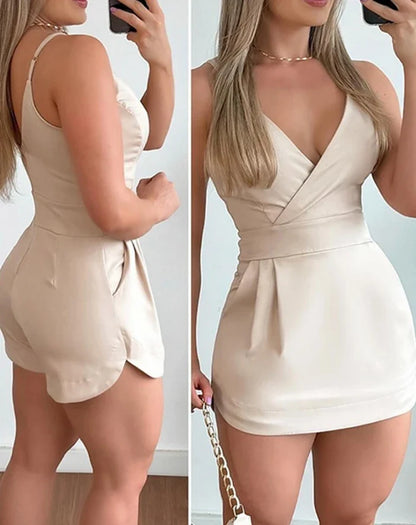 Playsuits- Women Sleeveless V-Neck Romper for Daytime Events- - Pekosa Women Fashion