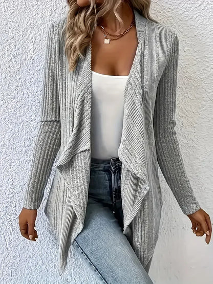 Plus Size Casual Tops - Plus Size 1XL-5XL Women's Long Sleeved Open Front Ribbed Cardigan