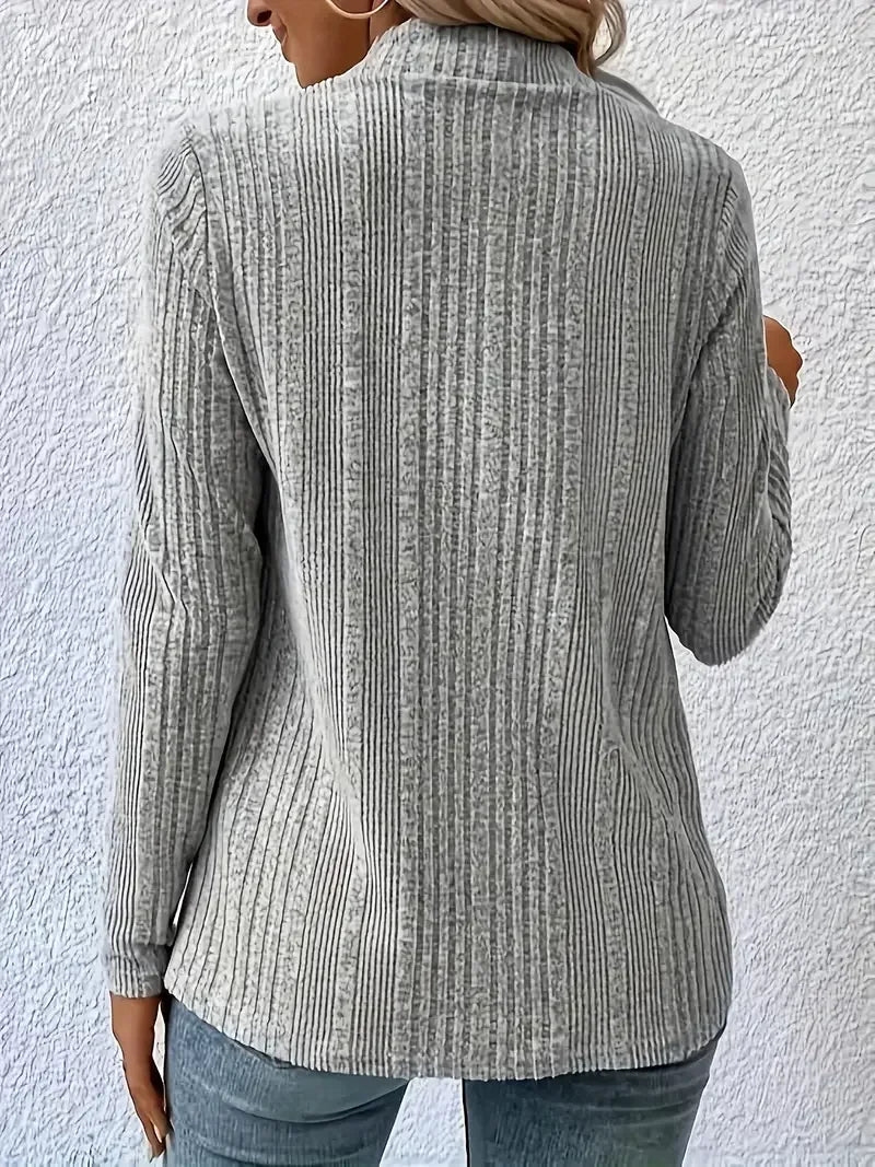 Plus Size Casual Tops - Plus Size 1XL-5XL Women's Long Sleeved Open Front Ribbed Cardigan