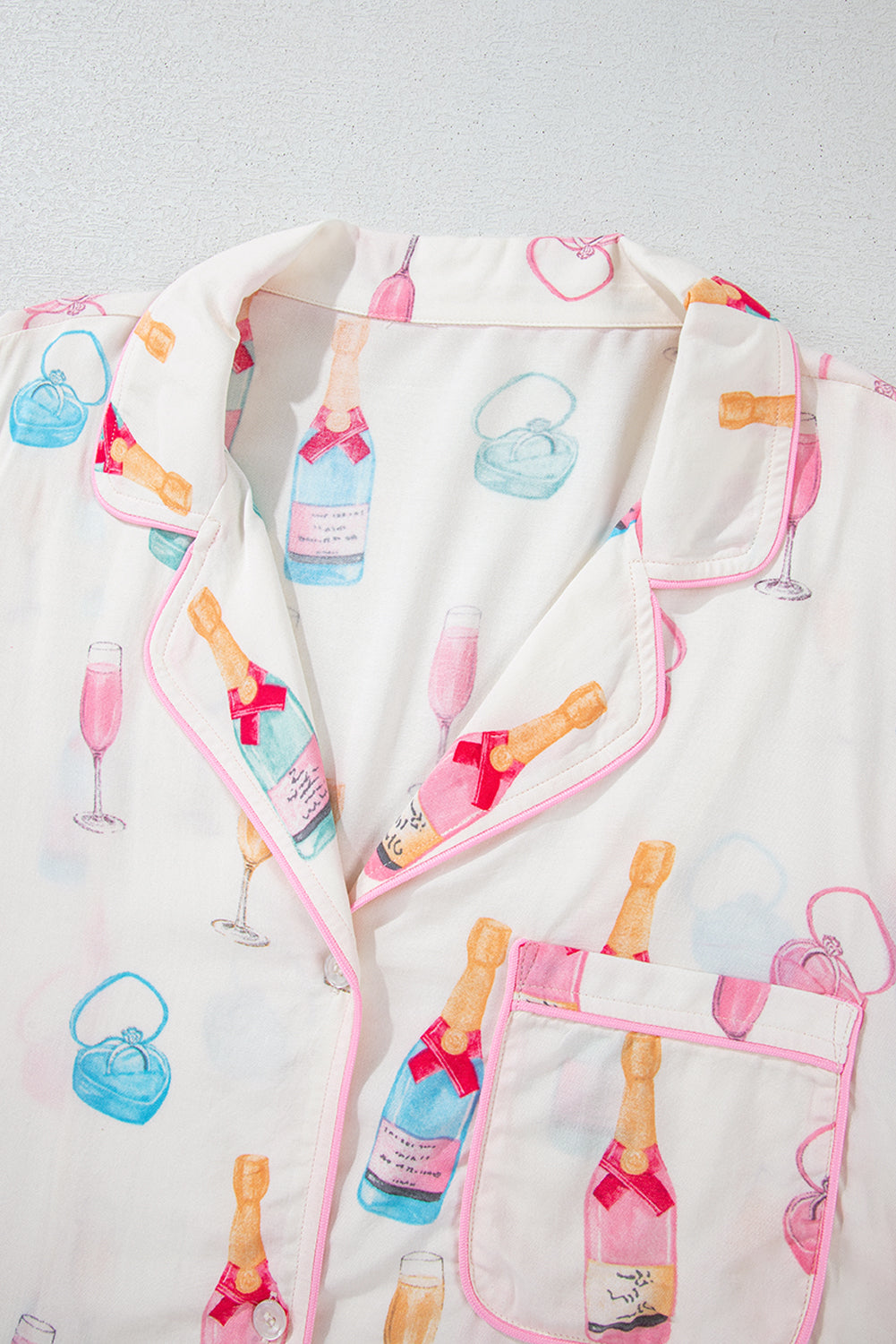 Plus Size Loungewear - Playful Bow Wine-Themed Plus Size Pajama Set for Lounging