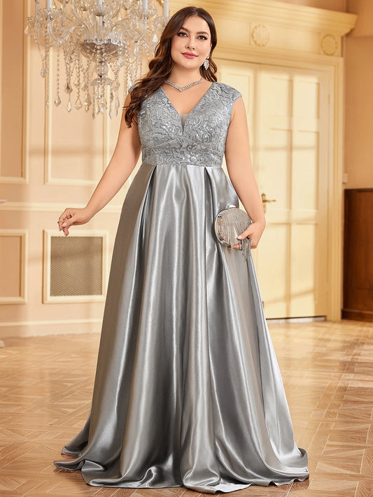 Plus Size Maxi Gowns - Plus Elegant Floor-Length Gown for Weddings and Proms - Shine Bright!