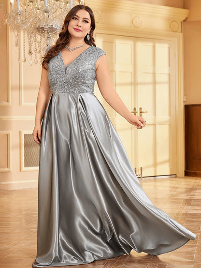 Plus Size Maxi Gowns - Plus Elegant Floor-Length Gown for Weddings and Proms - Shine Bright!