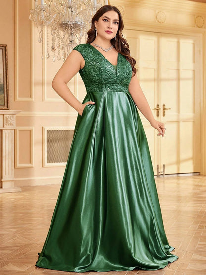 Plus Size Maxi Gowns - Plus Elegant Floor-Length Gown for Weddings and Proms - Shine Bright!