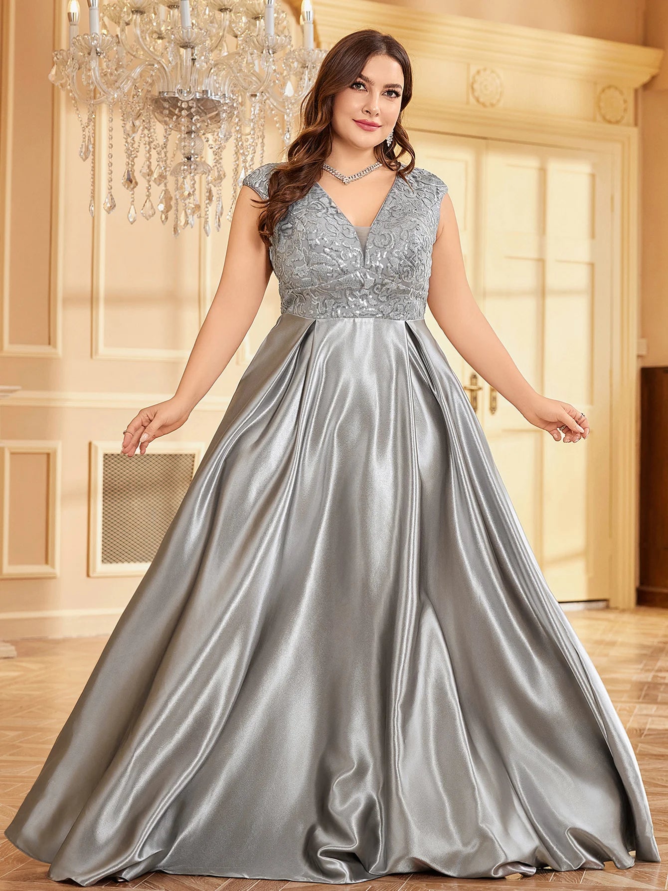 Plus Size Maxi Gowns - Plus Elegant Floor-Length Gown for Weddings and Proms - Shine Bright!