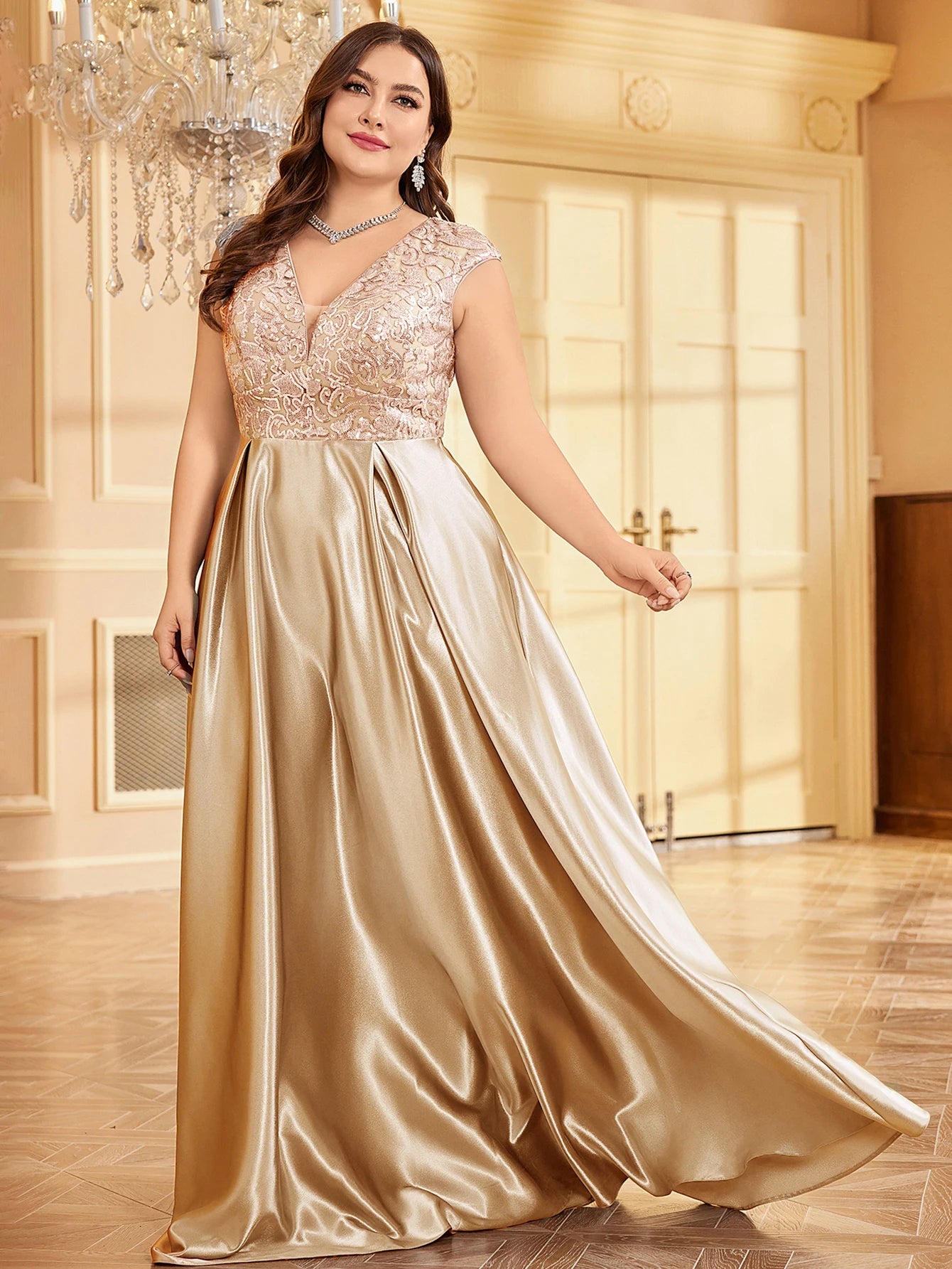 Plus Size Maxi Gowns - Plus Elegant Floor-Length Gown for Weddings and Proms - Shine Bright!