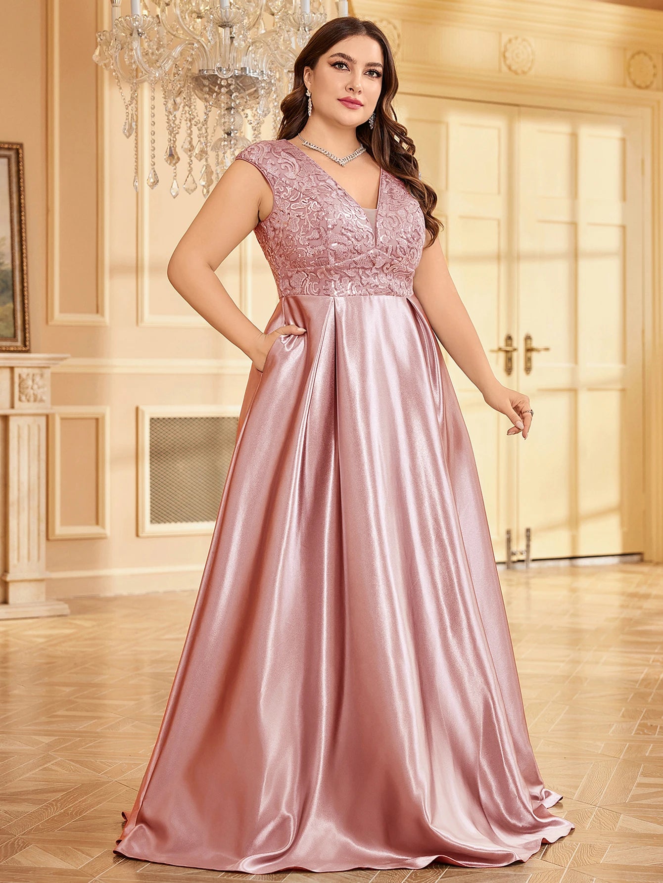 Plus Size Maxi Gowns - Plus Elegant Floor-Length Gown for Weddings and Proms - Shine Bright!