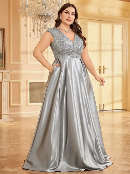 Plus Size Maxi Gowns - Plus Elegant Floor-Length Gown for Weddings and Proms - Shine Bright!