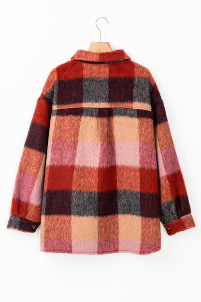 Plus Size Outerwear - Oversized Plaid Flap Pocket Jacket - Plus Sizes Layering