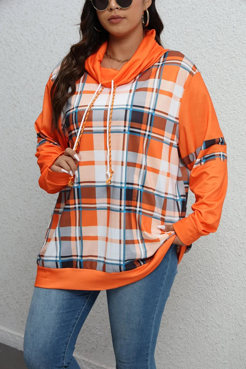 Plus Size Pullover Hoodies - Autumn Glow Plaid Pullover Hoodie - Plus Size