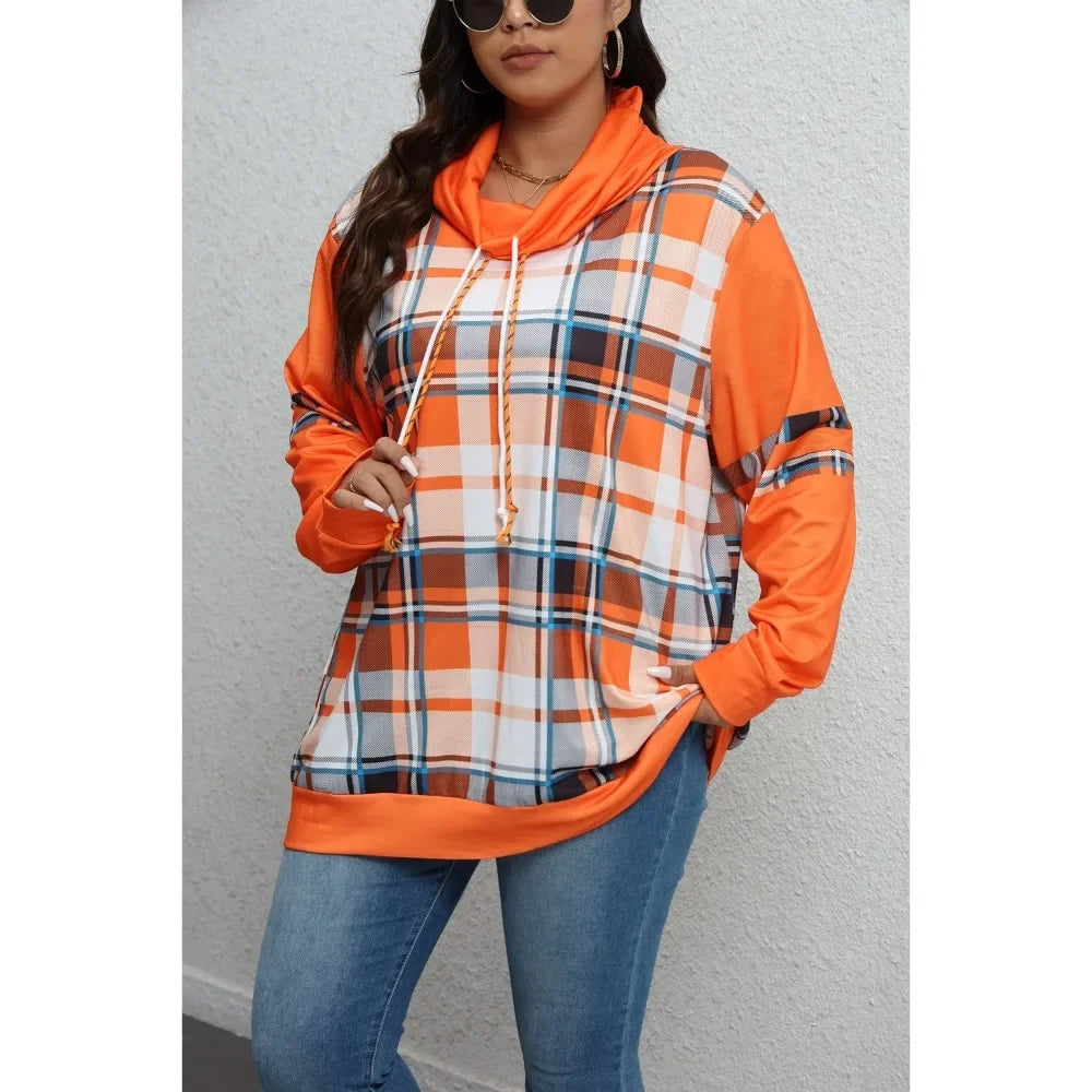 Plus Size Pullover Hoodies - Autumn Glow Plaid Pullover Hoodie - Plus Size