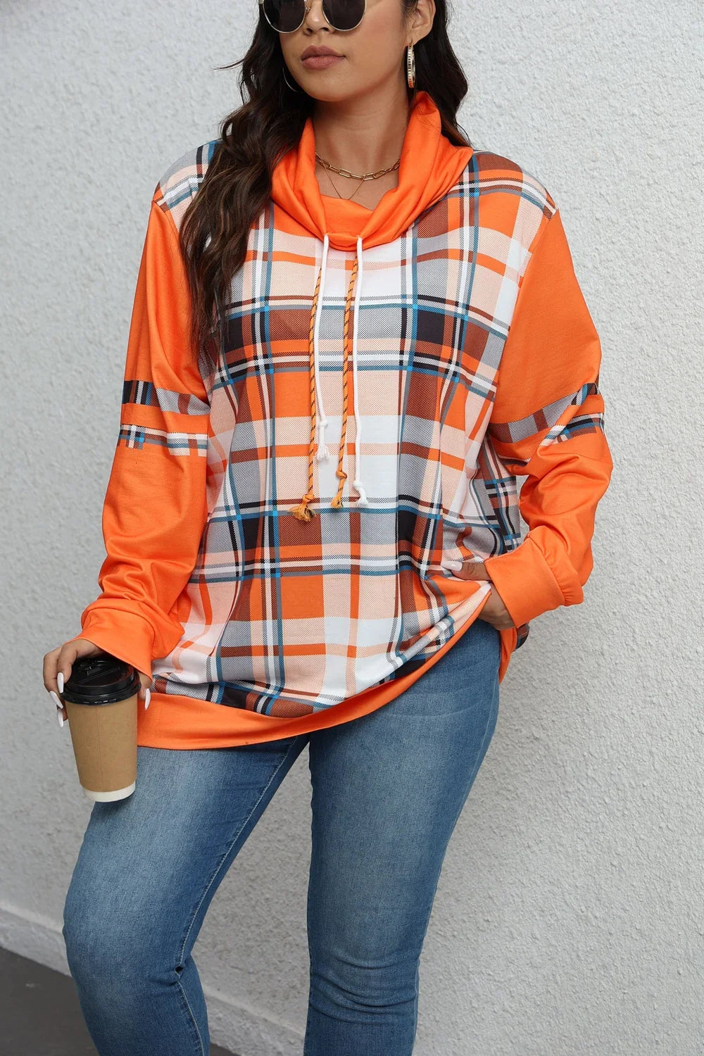 Plus Size Pullover Hoodies - Autumn Glow Plaid Pullover Hoodie - Plus Size