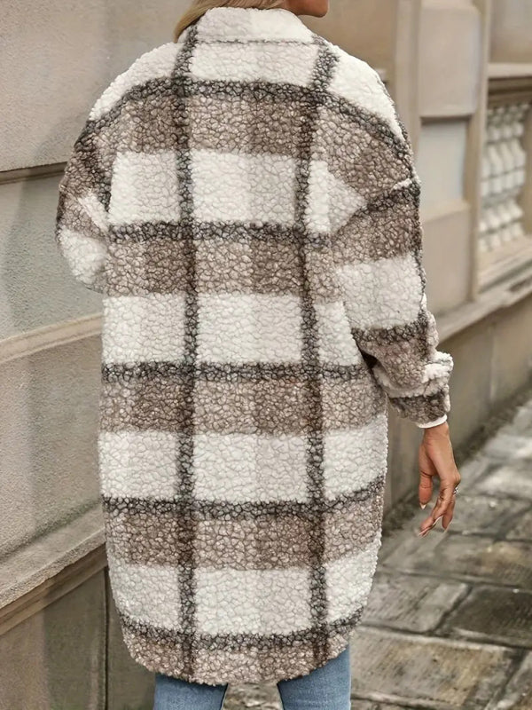 Plush Coats - Autumn Plush Checkered Longline Jacket Shirt Layer