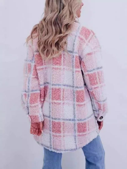 Plush Jackets - Plaid Mid-Length Jacket for Chilly Evenings