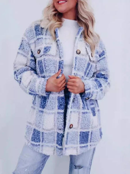 Plush Jackets - Plaid Mid-Length Jacket for Chilly Evenings