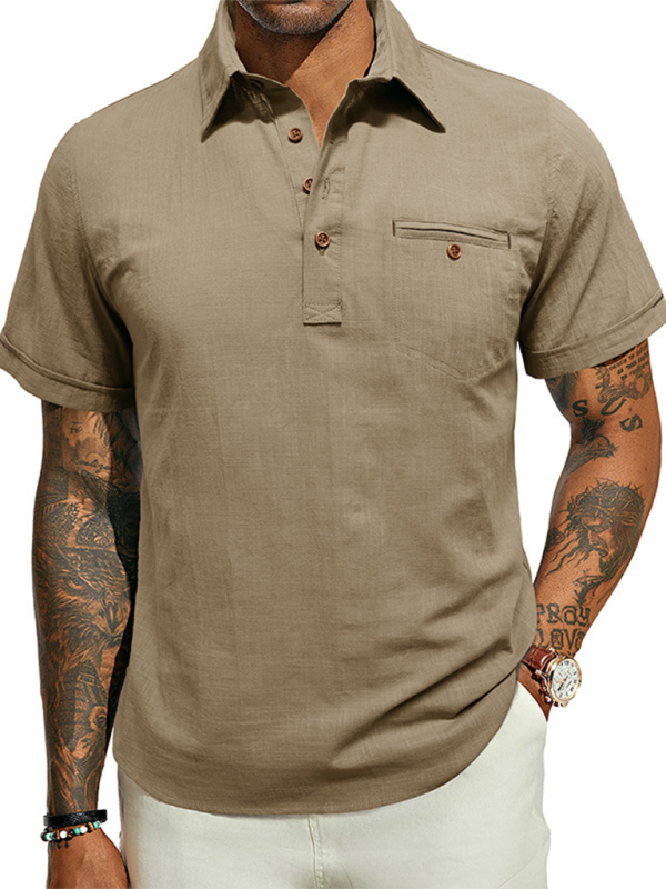 Polo Shirt- Men's Cotton Polo Shirt Ideal for Outdoor Events- Khaki- Pekosa Women Fashion