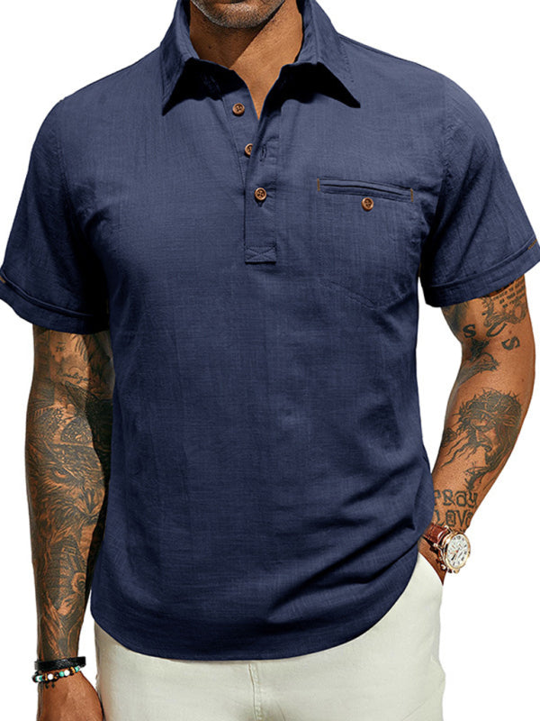 Polo Shirt- Men's Cotton Polo Shirt Ideal for Outdoor Events- Royal blue- Pekosa Women Fashion