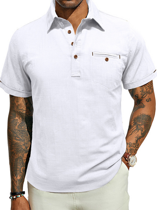 Polo Shirt- Men's Cotton Polo Shirt Ideal for Outdoor Events- White- Pekosa Women Fashion