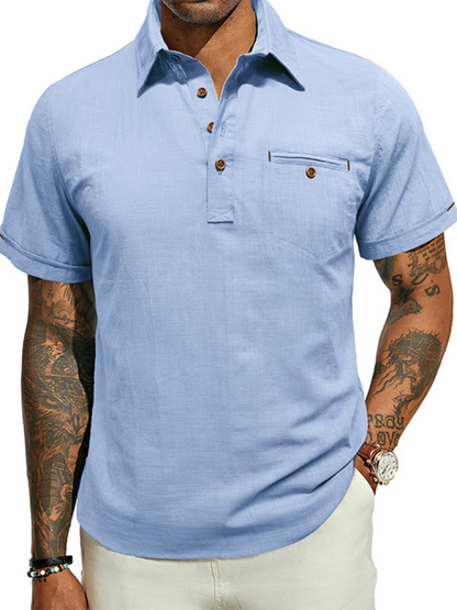 Polo Shirt- Men's Cotton Polo Shirt Ideal for Outdoor Events- Clear blue- Pekosa Women Fashion