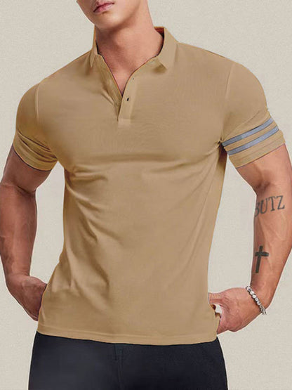 Polos- Essential Men's Short Sleeve Collared Polo Shirt- Khaki- Pekosa Women Fashion