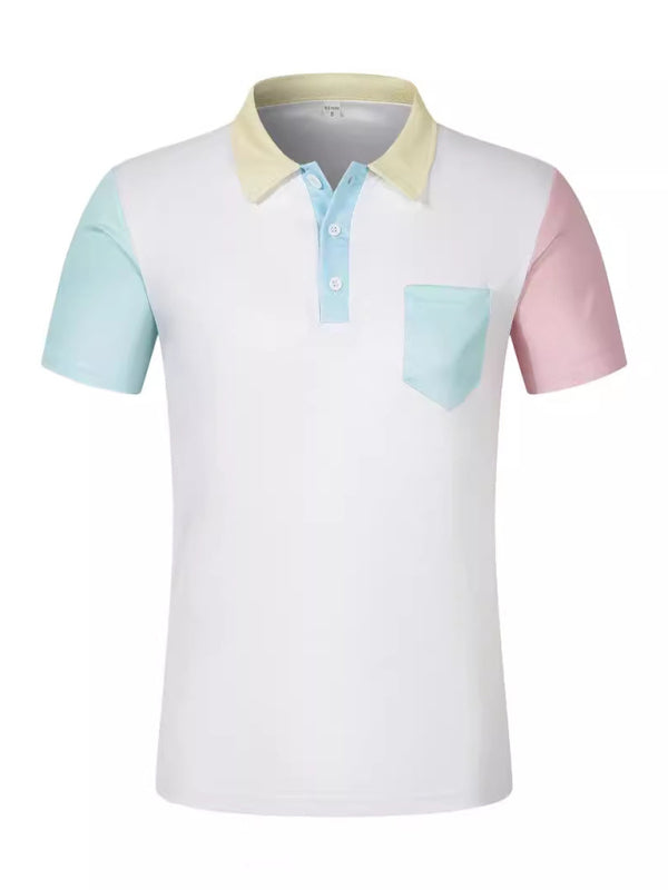 Polos- Men's Color-Block Collared Polo Shirt- - Pekosa Women Fashion