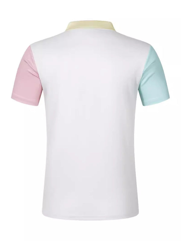 Polos- Men's Color-Block Collared Polo Shirt- - Pekosa Women Fashion